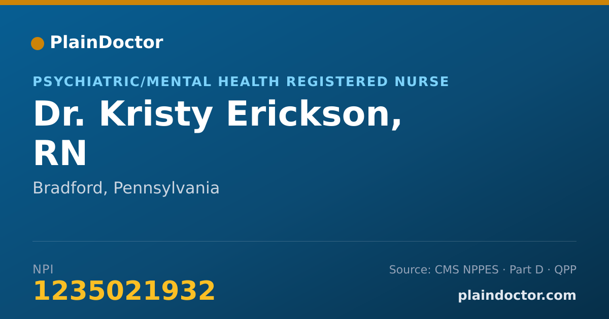 Shareable card for Kristy Erickson, RN - Psychiatric/Mental Health Registered Nurse, Bradford, PA