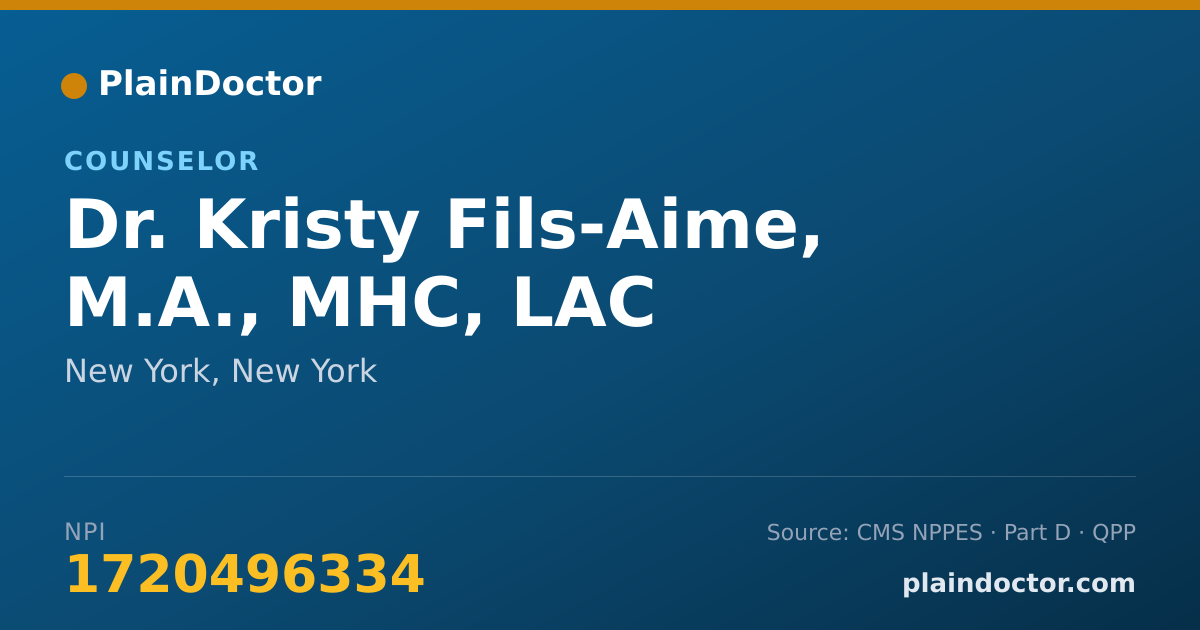 Shareable card for Kristy Fils-Aime, M.A., MHC, LAC - Counselor, New York, NY