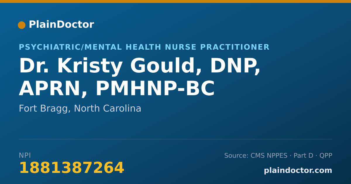 Shareable card for Kristy Gould, DNP, APRN, PMHNP-BC - Psychiatric/Mental Health Nurse Practitioner, Fort Bragg, NC