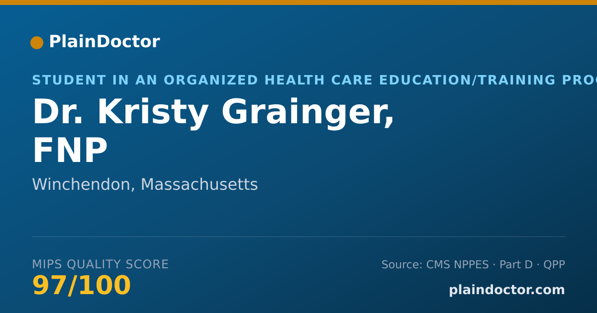 Shareable card for Kristy Grainger, FNP - Student in an Organized Health Care Education/Training Program, Winchendon, MA