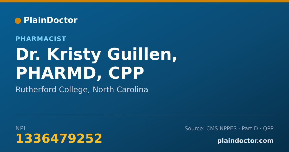 Shareable card for Kristy Guillen, PHARMD, CPP - Pharmacist, Rutherford College, NC