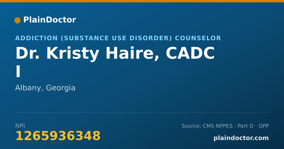 Shareable card for Kristy Haire, CADC I - Addiction (Substance Use Disorder) Counselor, Albany, GA