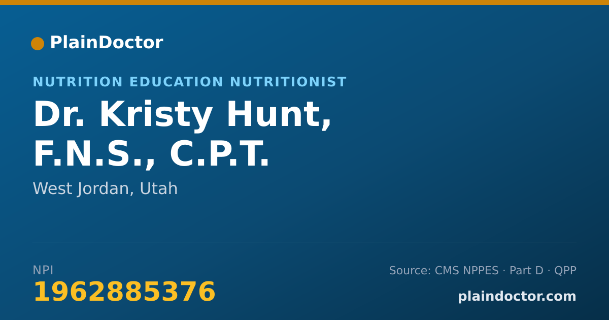Shareable card for Kristy Hunt, F.N.S., C.P.T. - Nutrition Education Nutritionist, West Jordan, UT