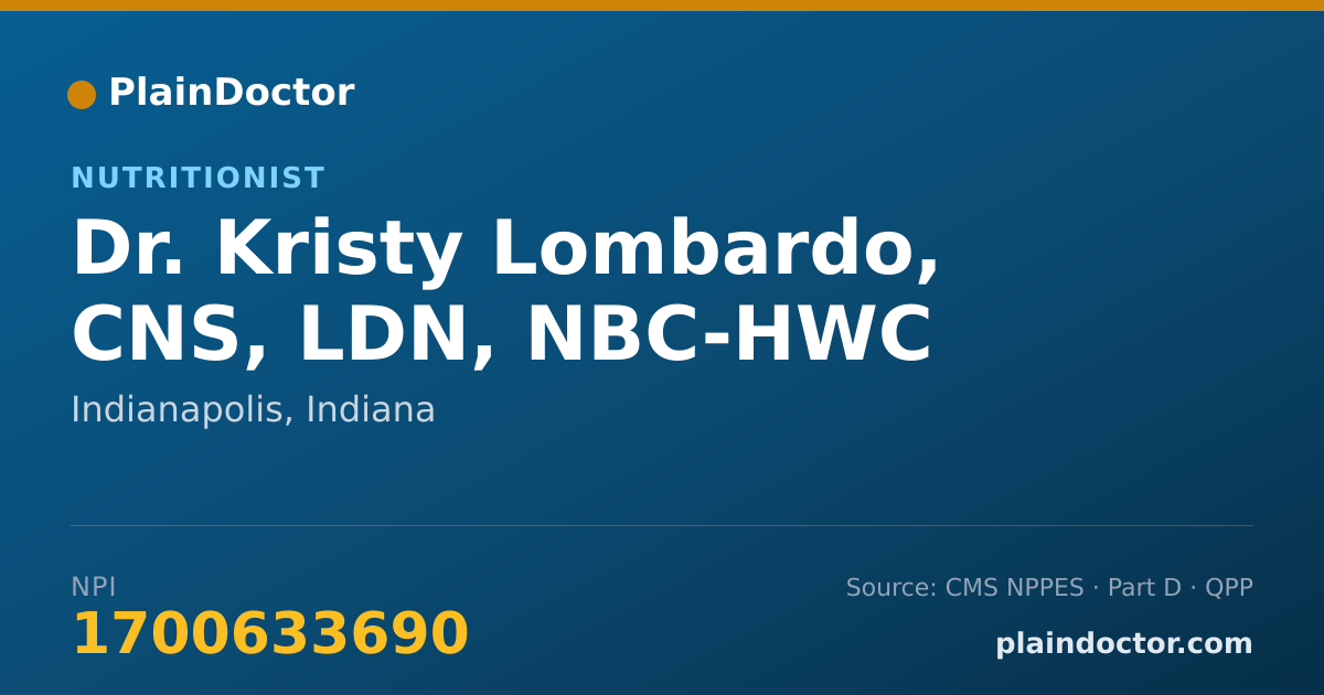 Shareable card for Kristy Lombardo, CNS, LDN, NBC-HWC - Nutritionist, Indianapolis, IN