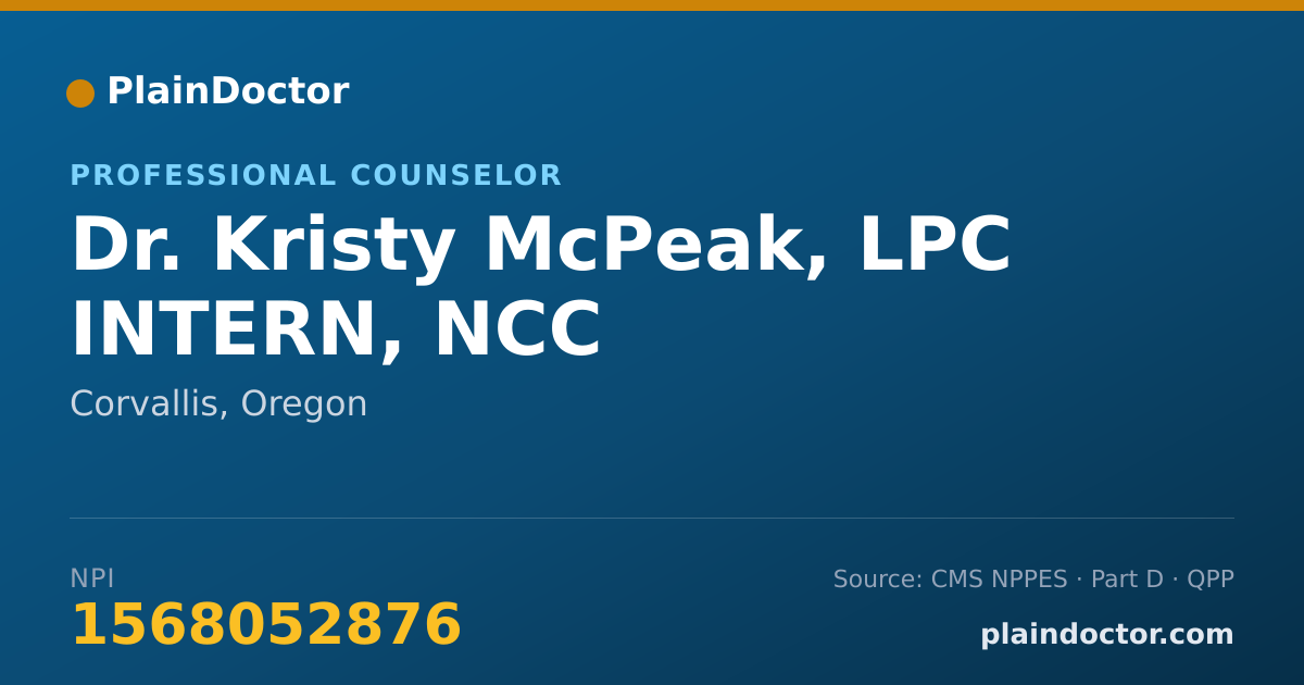 Shareable card for Kristy McPeak, LPC INTERN, NCC - Professional Counselor, Corvallis, OR