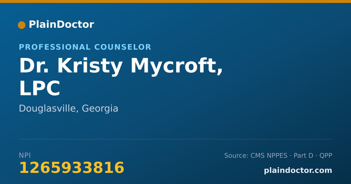 Shareable card for Kristy Mycroft, LPC - Professional Counselor, Douglasville, GA