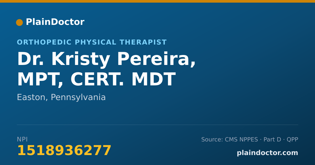 Shareable card for Kristy Pereira, MPT, CERT. MDT - Orthopedic Physical Therapist, Easton, PA