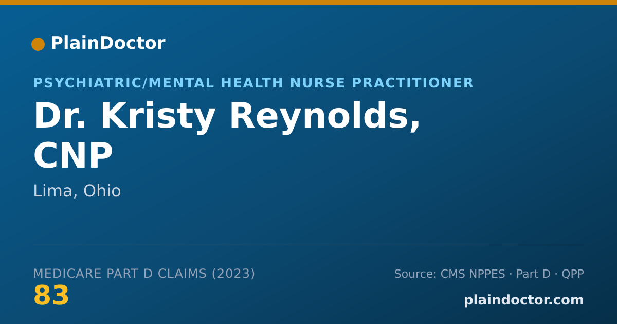Shareable card for Kristy Reynolds, CNP - Psychiatric/Mental Health Nurse Practitioner, Lima, OH
