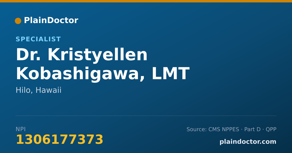 Shareable card for Kristyellen Kobashigawa, LMT - Specialist, Hilo, HI