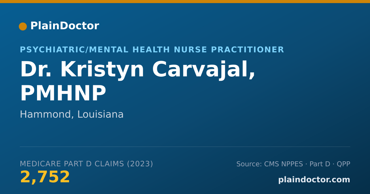 Shareable card for Kristyn Carvajal, PMHNP - Psychiatric/Mental Health Nurse Practitioner, Hammond, LA