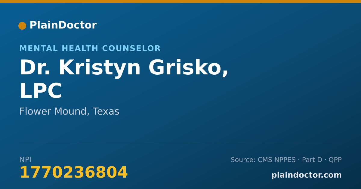 Shareable card for Kristyn Grisko, LPC - Mental Health Counselor, Flower Mound, TX