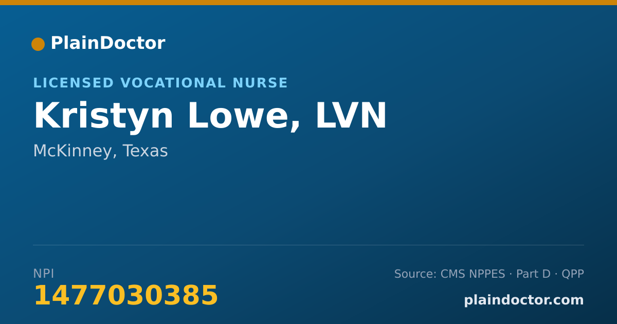 Shareable card for Kristyn Lowe, LVN - Licensed Vocational Nurse, McKinney, TX