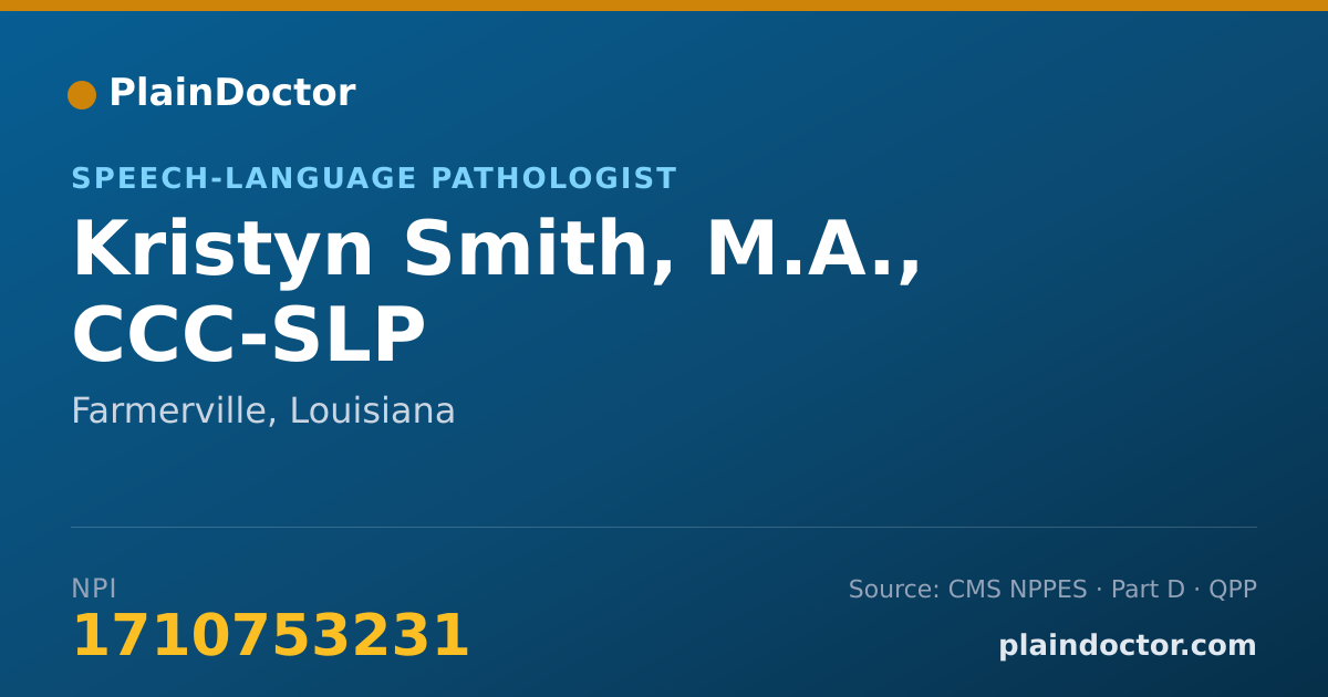 Shareable card for Kristyn Smith, M.A., CCC-SLP - Speech-Language Pathologist, Farmerville, LA