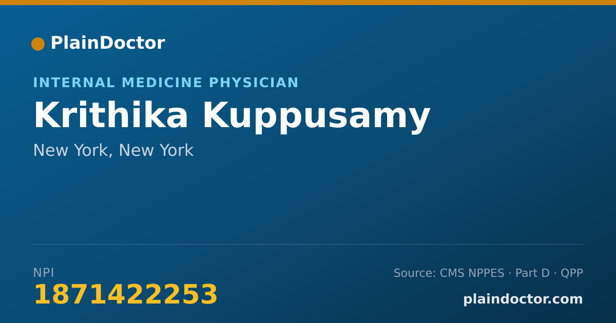 Shareable card for Krithika Kuppusamy - Internal Medicine Physician, New York, NY