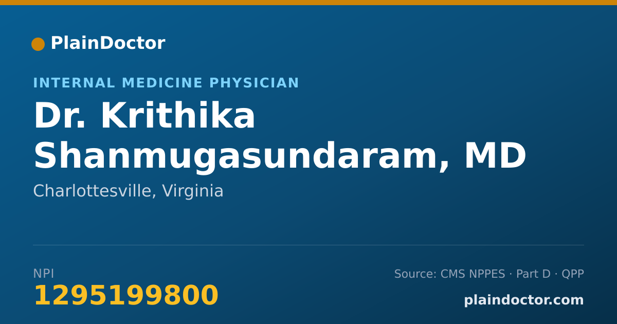 Shareable card for Krithika Shanmugasundaram, MD - Internal Medicine Physician, Charlottesville, VA