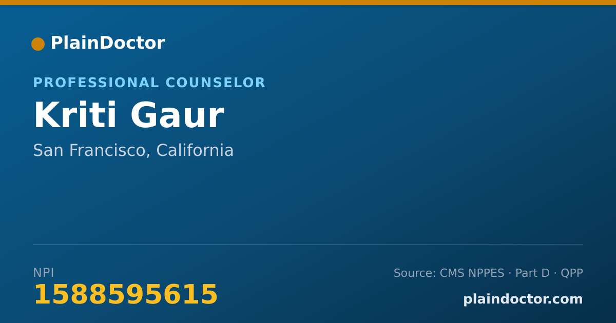 Shareable card for Kriti Gaur - Professional Counselor, San Francisco, CA