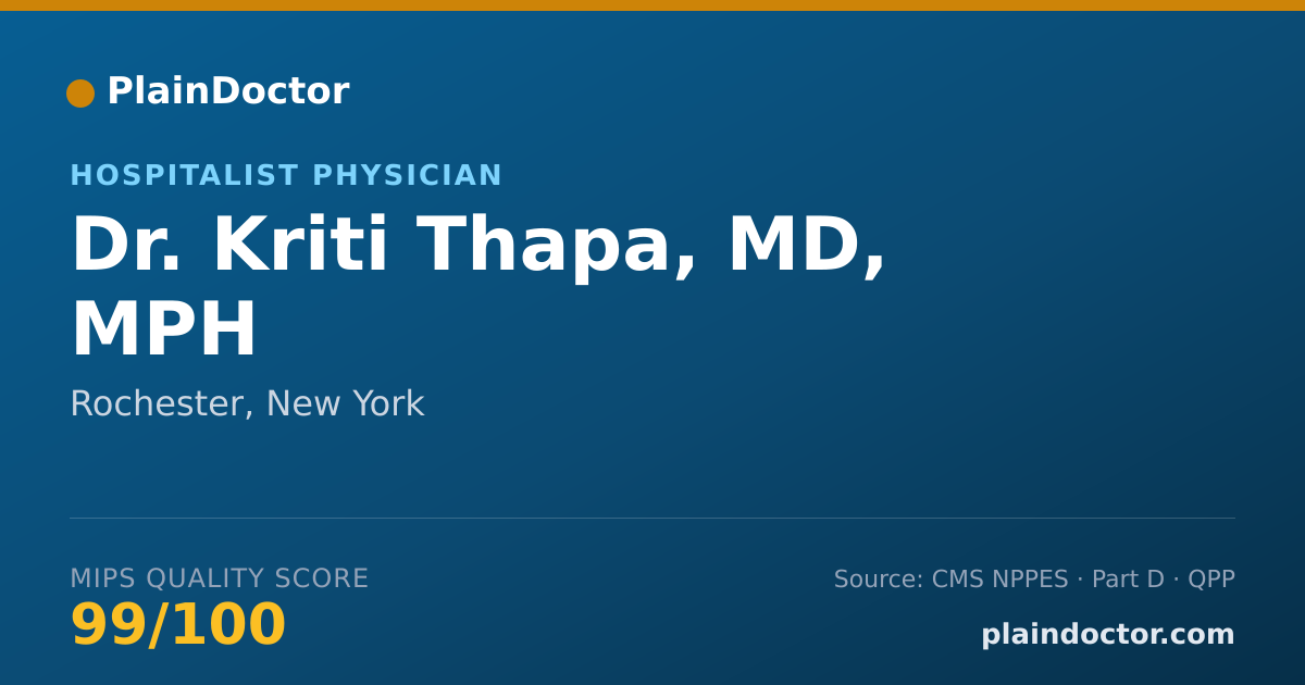 Shareable card for Kriti Thapa, MD, MPH - Hospitalist Physician, Rochester, NY