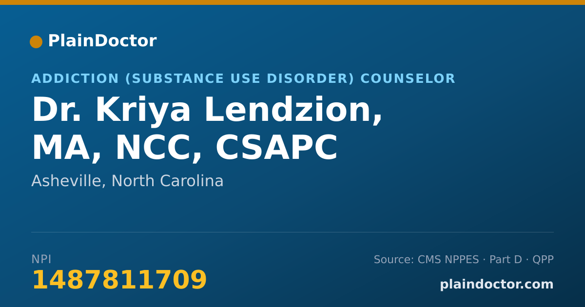 Shareable card for Kriya Lendzion, MA, NCC, CSAPC - Addiction (Substance Use Disorder) Counselor, Asheville, NC