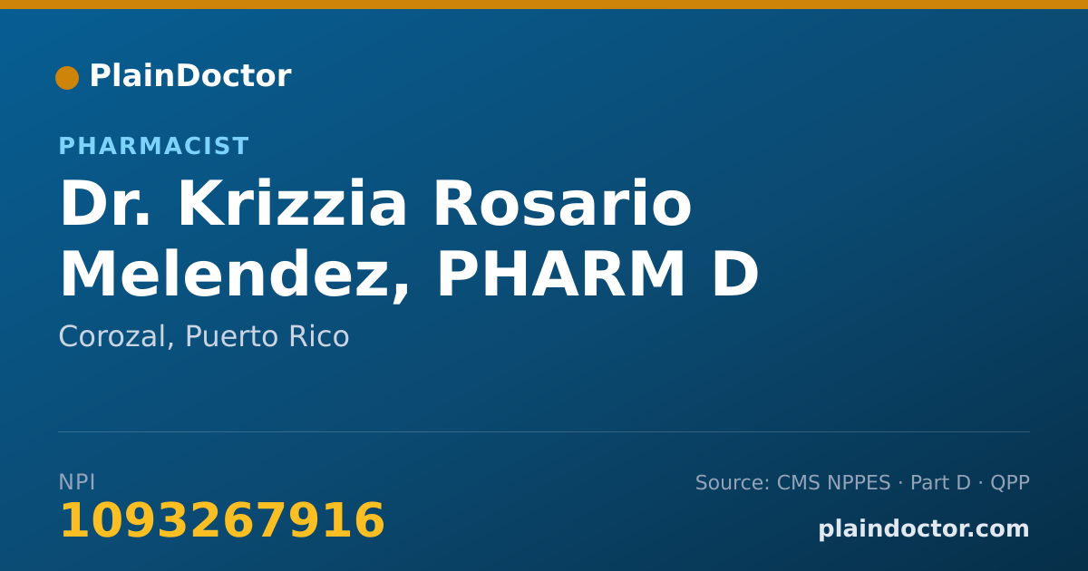 Shareable card for Krizzia Rosario Melendez, PHARM D - Pharmacist, Corozal, PR