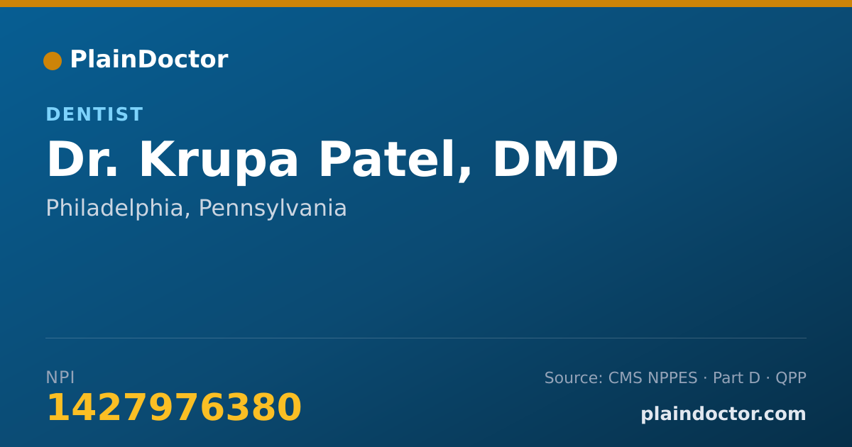 Shareable card for Krupa Patel, DMD - Dentist, Philadelphia, PA