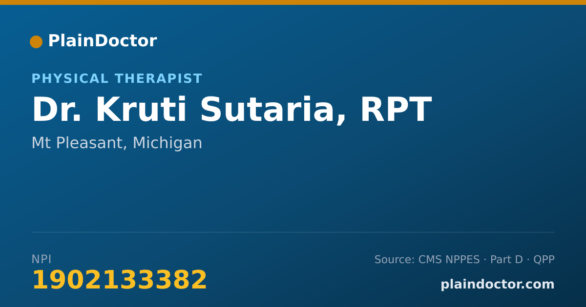 Shareable card for Kruti Sutaria, RPT - Physical Therapist, Mt Pleasant, MI