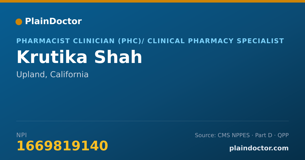 Shareable card for Krutika Shah - Pharmacist Clinician (PhC)/ Clinical Pharmacy Specialist, Upland, CA