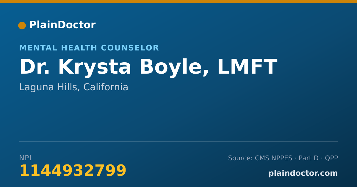 Shareable card for Krysta Boyle, LMFT - Mental Health Counselor, Laguna Hills, CA