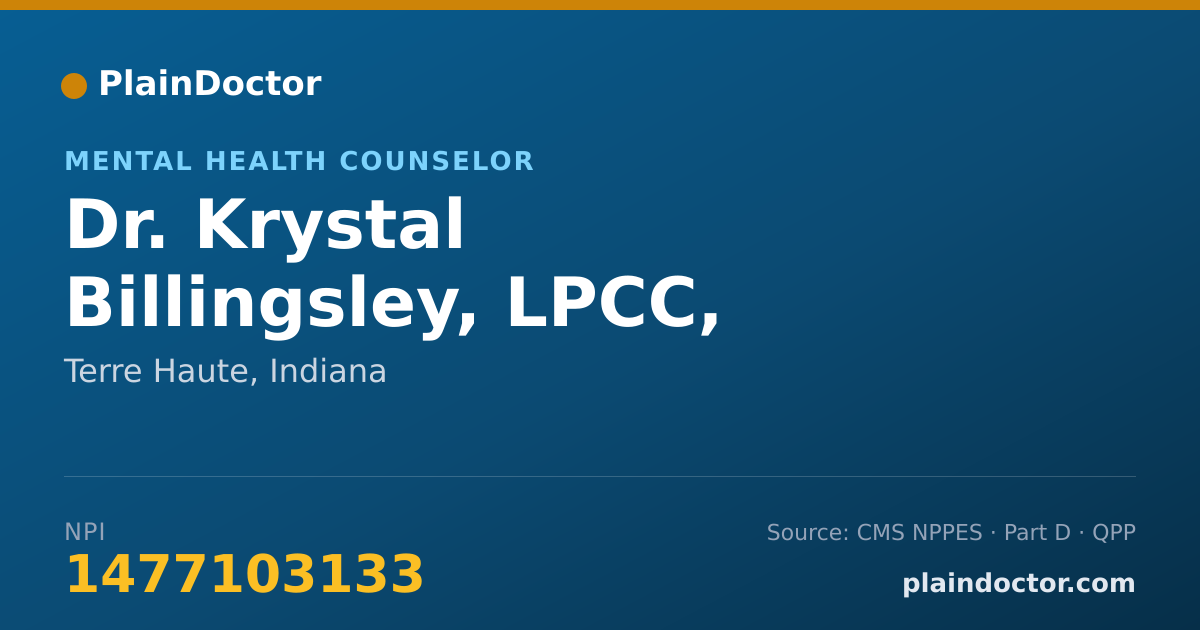 Shareable card for Krystal Billingsley, LPCC, LMHC - Mental Health Counselor, Terre Haute, IN