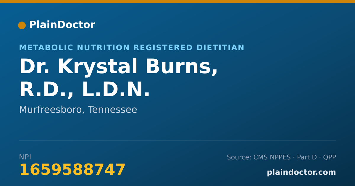 Shareable card for Krystal Burns, R.D., L.D.N. - Metabolic Nutrition Registered Dietitian, Murfreesboro, TN