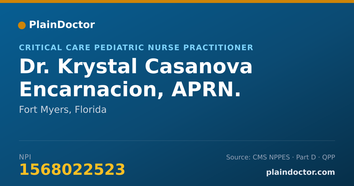 Shareable card for Krystal Casanova Encarnacion, APRN. - Critical Care Pediatric Nurse Practitioner, Fort Myers, FL