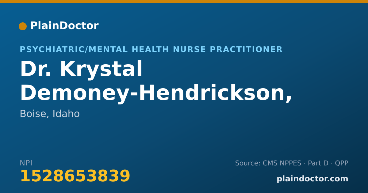 Shareable card for Krystal Demoney-Hendrickson, PMHNP-BC - Psychiatric/Mental Health Nurse Practitioner, Boise, ID