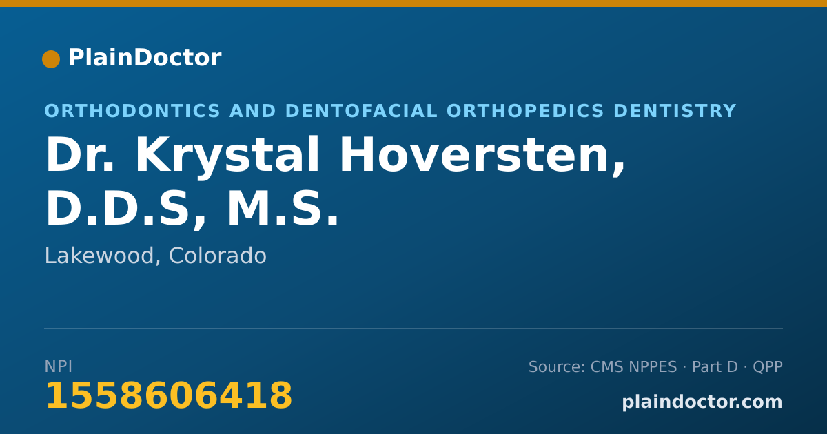 Shareable card for Krystal Hoversten, D.D.S, M.S. - Orthodontics and Dentofacial Orthopedics Dentistry, Lakewood, CO