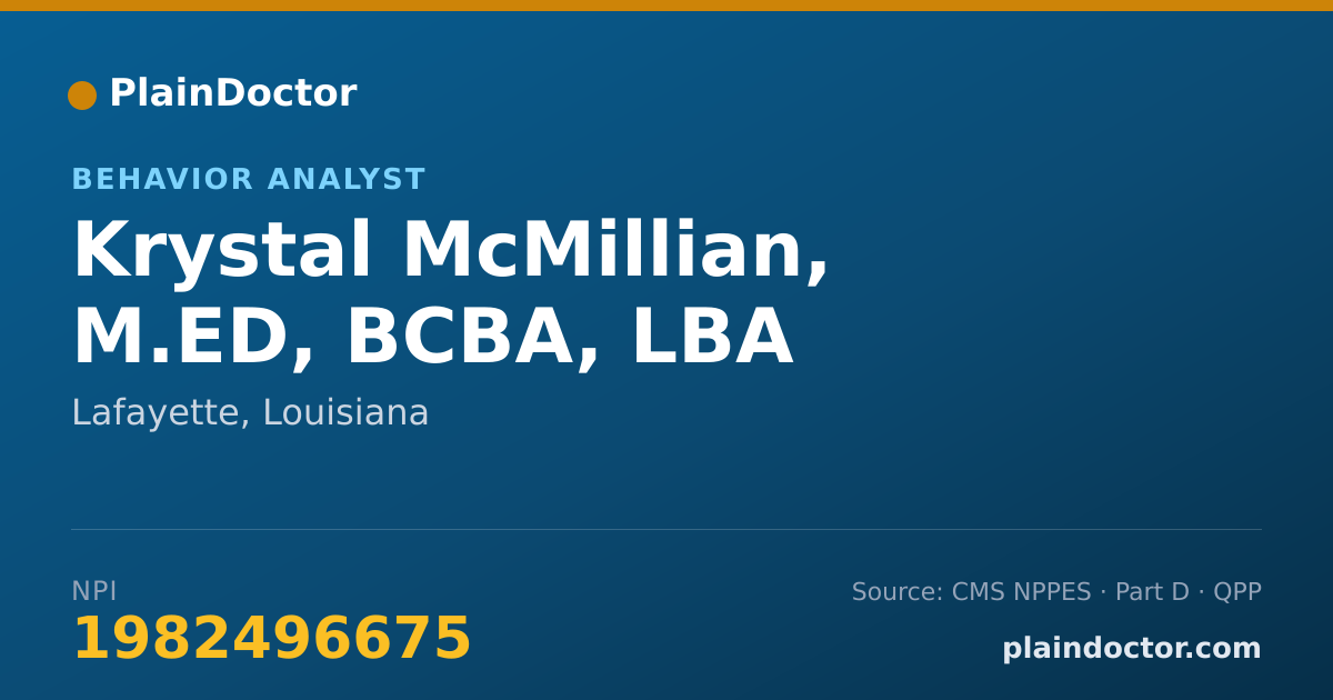 Shareable card for Krystal McMillian, M.ED, BCBA, LBA - Behavior Analyst, Lafayette, LA