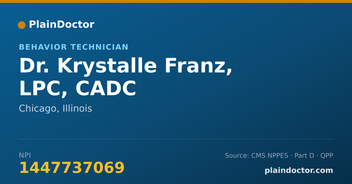 Shareable card for Krystalle Franz, LPC, CADC - Behavior Technician, Chicago, IL