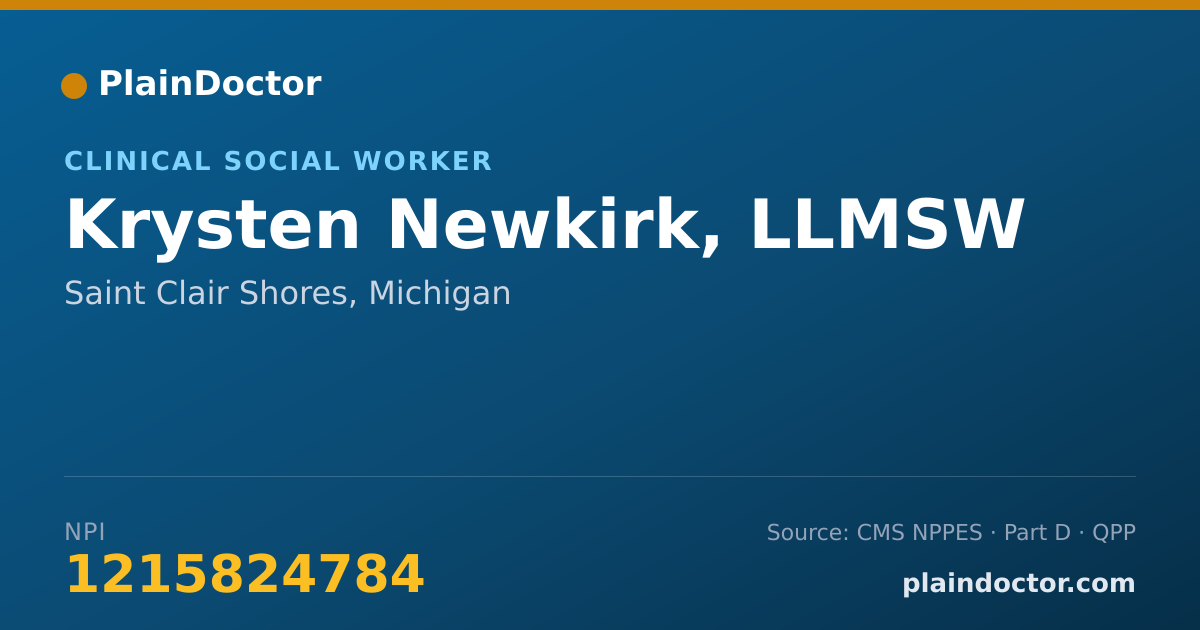 Shareable card for Krysten Newkirk, LLMSW - Clinical Social Worker, Saint Clair Shores, MI