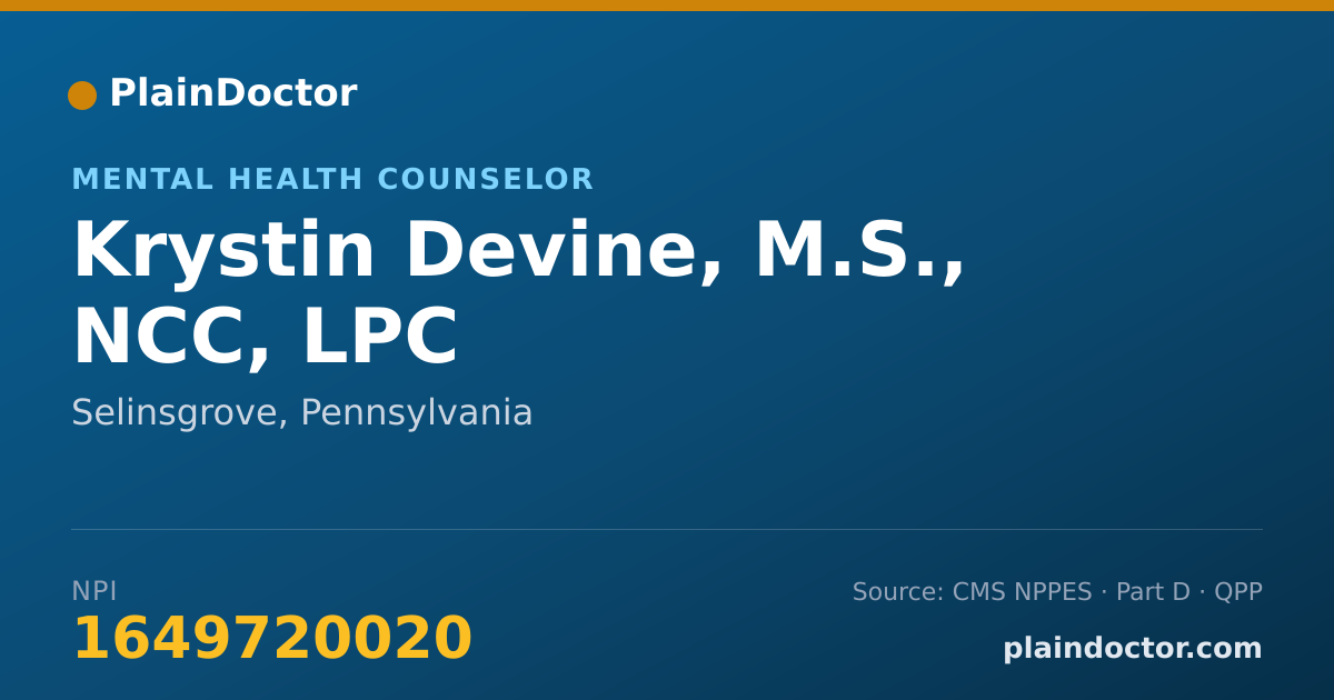 Shareable card for Krystin Devine, M.S., NCC, LPC - Mental Health Counselor, Selinsgrove, PA