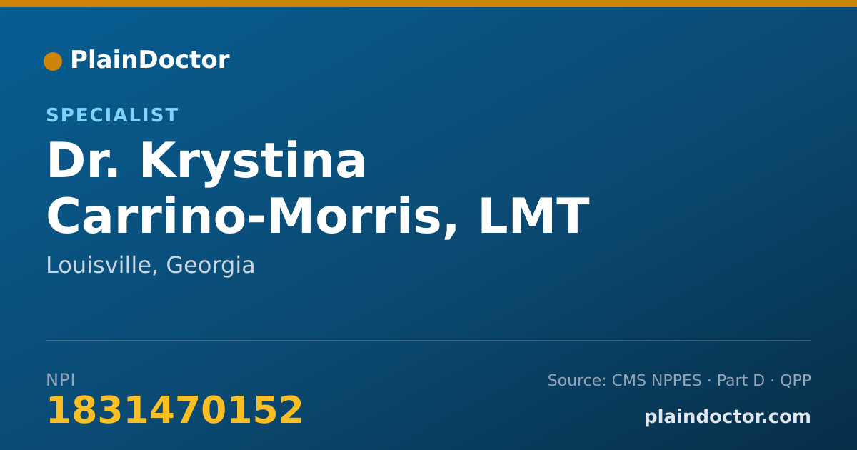 Shareable card for Krystina Carrino-Morris, LMT - Specialist, Louisville, GA
