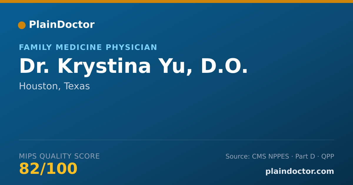 Shareable card for Krystina Yu, D.O. - Family Medicine Physician, Houston, TX