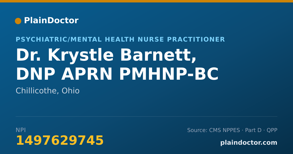 Shareable card for Krystle Barnett, DNP APRN PMHNP-BC - Psychiatric/Mental Health Nurse Practitioner, Chillicothe, OH