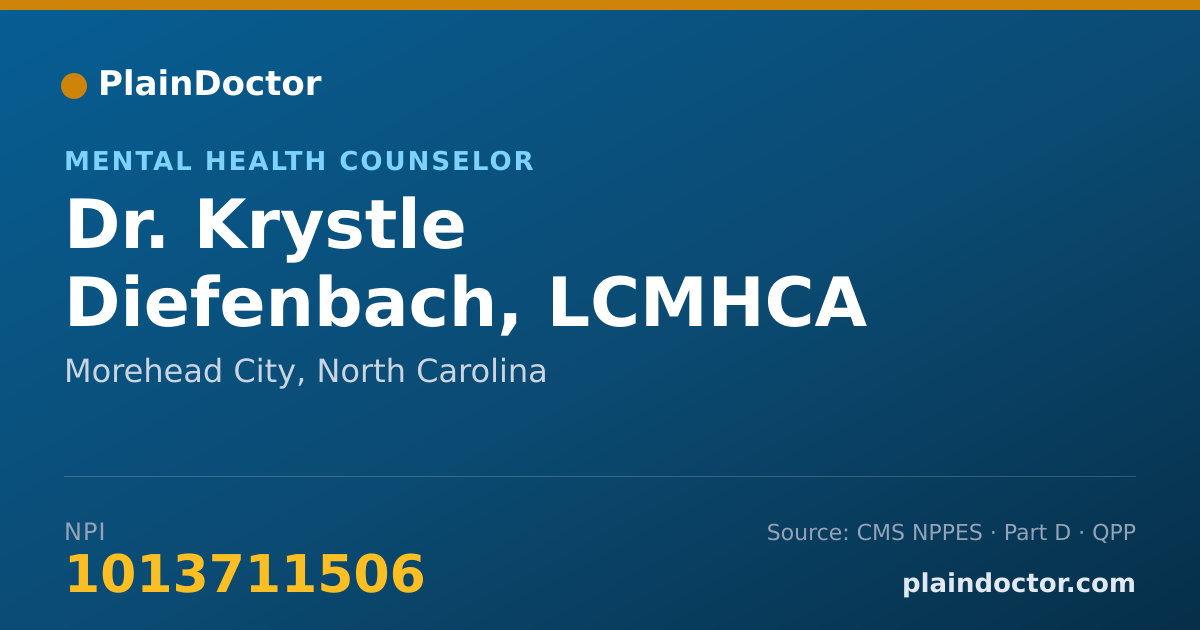 Shareable card for Krystle Diefenbach, LCMHCA - Mental Health Counselor, Morehead City, NC
