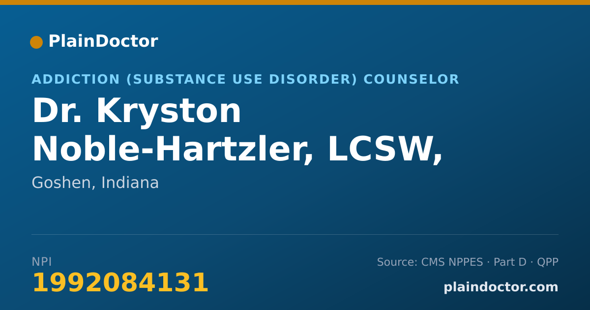 Shareable card for Kryston Noble-Hartzler, LCSW, LCAC - Addiction (Substance Use Disorder) Counselor, Goshen, IN