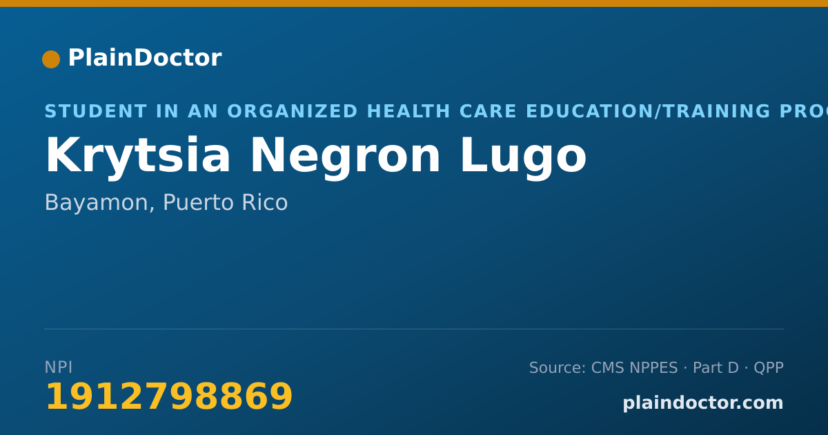 Shareable card for Krytsia Negron Lugo - Student in an Organized Health Care Education/Training Program, Bayamon, PR