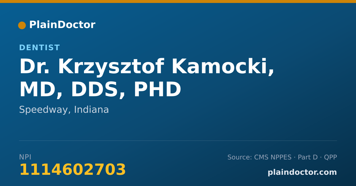 Shareable card for Krzysztof Kamocki, MD, DDS, PHD - Dentist, Speedway, IN