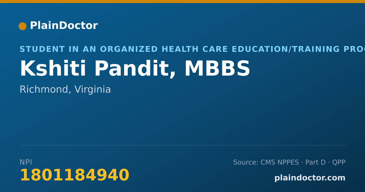 Shareable card for Kshiti Pandit, MBBS - Student in an Organized Health Care Education/Training Program, Richmond, VA