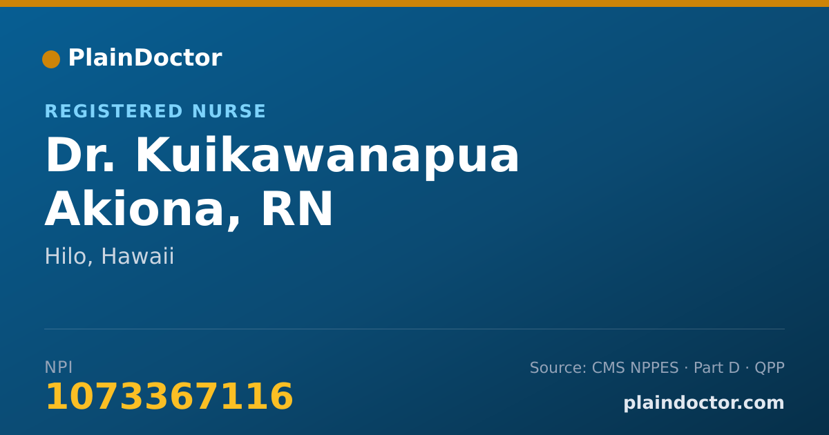 Shareable card for Kuikawanapua Akiona, RN - Registered Nurse, Hilo, HI