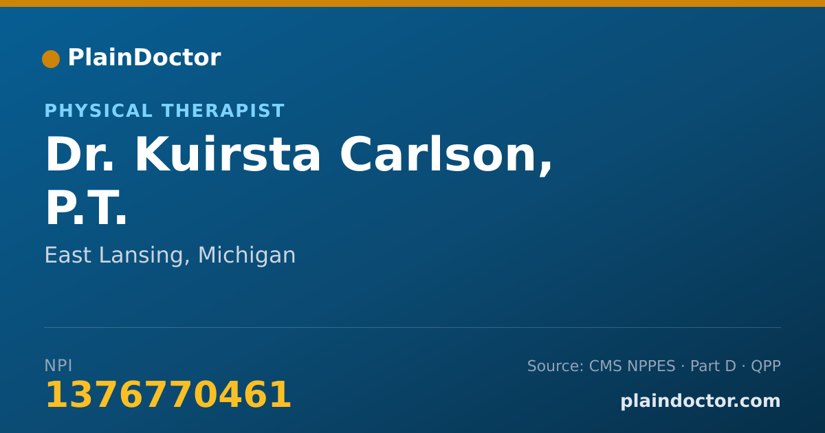 Shareable card for Kuirsta Carlson, P.T. - Physical Therapist, East Lansing, MI