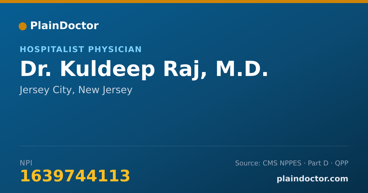 Shareable card for Kuldeep Raj, M.D. - Hospitalist Physician, Jersey City, NJ