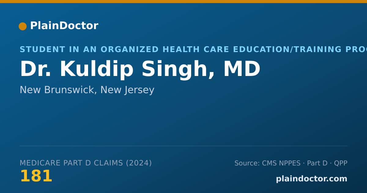 Shareable card for Kuldip Singh, MD - Student in an Organized Health Care Education/Training Program, New Brunswick, NJ
