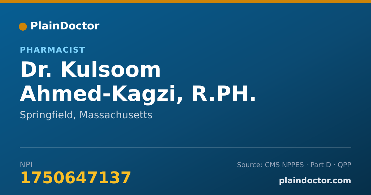 Shareable card for Kulsoom Ahmed-Kagzi, R.PH. - Pharmacist, Springfield, MA