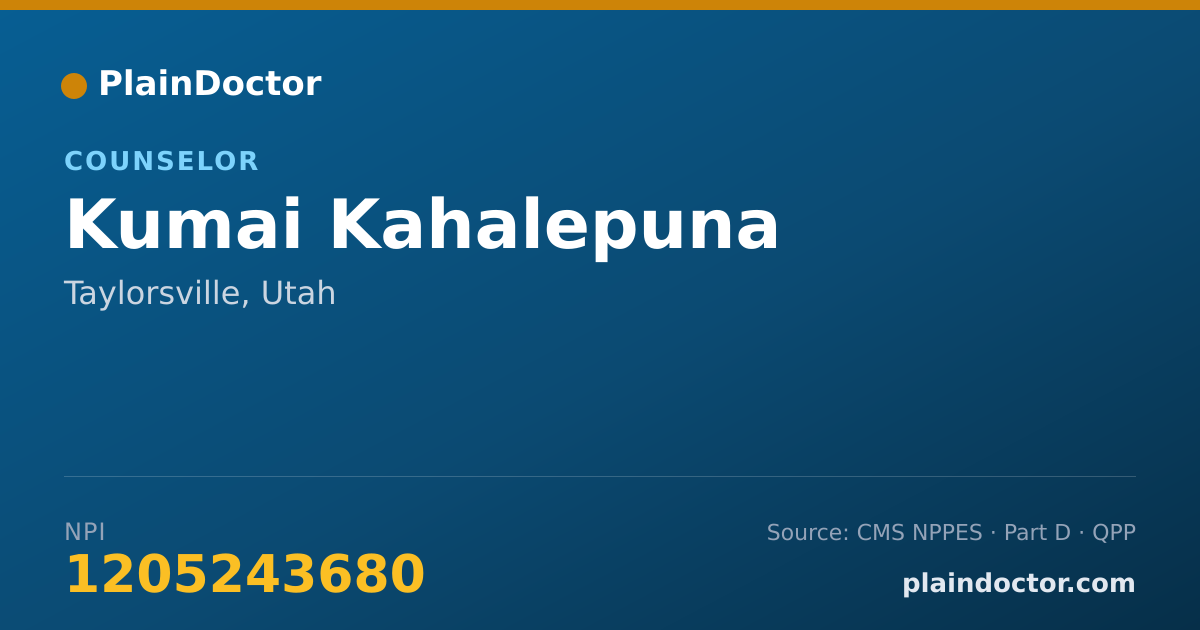 Shareable card for Kumai Kahalepuna - Counselor, Taylorsville, UT